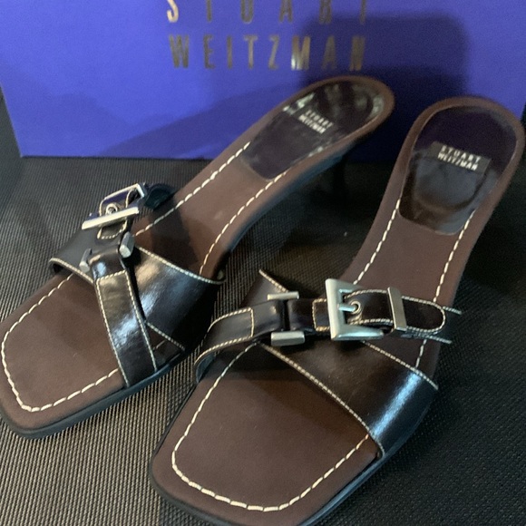 Vintage Stuart Weitzman Brown Slide w/ Silver Buckle - Picture 2 of 3